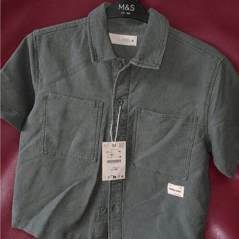 Zara Short-Sleeve Button-Front Shirt in Olive